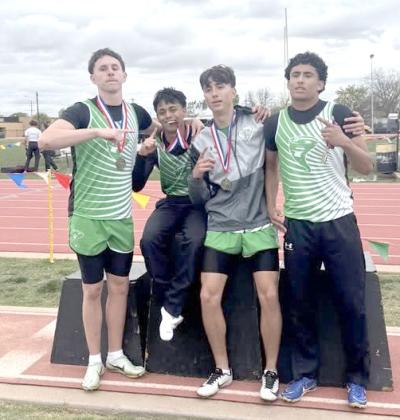DISTRICT TRACK HONORS Last week at the District Track Meet, the Floydada 4x400 team finished in first place. Shown are Braun Hobbs, Leo Mendoza, Jonathon Pena and John Paul Lopez. | COURTESY PHOTO
