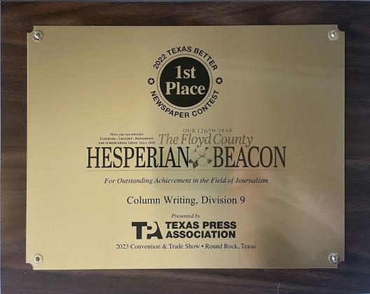 SHINING A SPOTLIGHT on local news coverage is the aim of the Texas Press Association’s annual Better Newspaper Contest, in which he Floyd County Hesperian-Beacon earned seven awards this year. | HESPERIAN-BEACON