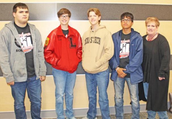 Current Events Team - Coached by Brandi McGinnis. Senior Mekhi Payne, sophomore Colby Guerrero, freshman Tucker Southard and senior Morris Salas.