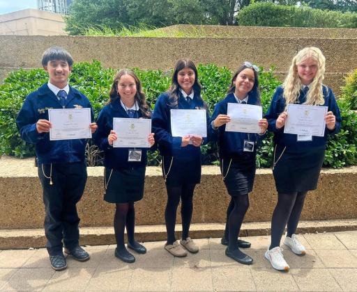 Earning their Lone Star Degree diplomas at the 97th Texas FFA Convention last week were Justin Torres, Katie Landin, Alli Hernandez, Brittany Machado and Payten Shuping. READ MORE, PAGE 4