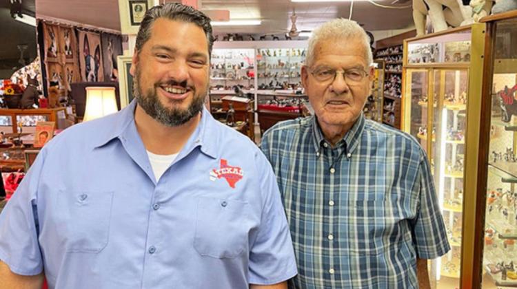 TEXAS BUCKET LIST host Shawn McAuliffe (left) visited Boston Terrier Museum owner and collector Bob Hambright recently to film a segment for his popular TV show. | TEXAS BUCKET LIST