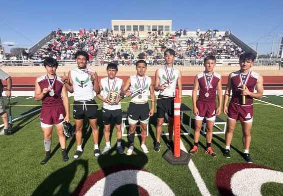 REGIONAL QUALIFER Floydada’s Boys 4x200 relay team, Jonathan Pena, Sergio Ferrer-Valdez, Eric Gonzalez and John Paul Lopez, placed first at the Area track meet last week. | FLOYDADA CISD PHOTO
