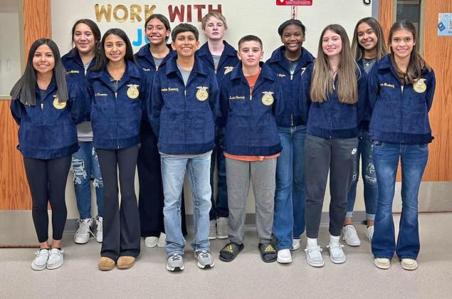 (Back row, l-r) Aubrianna Martinez, Addison Hinson, Kaidn McHam, Amareah Taylor, Jenna Martinez. (Front row, l-r) Abigail Reyes, Mia Casares, Braeden Ramirez, Dustin Coursey Jr., Emily Garza and Brieann Martinez. | FLOYDADA FFA PHOTO