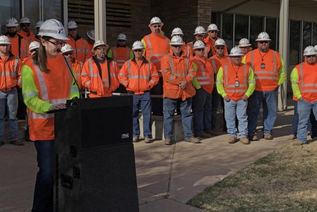NEW DISTRICT ENGINEER IN 2026 Kylan Francis (left, at lectern) addressed the crowd at the End the Streak Campaign announcement in November 2018, at a staff gathering at the Texas Department of Transportation (TxDOT) Lubbock District Office. | COURTESY PHOTO