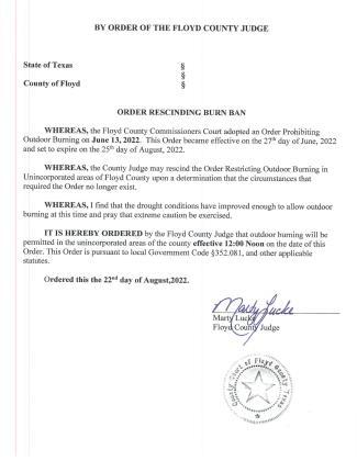 County lifts burn ban