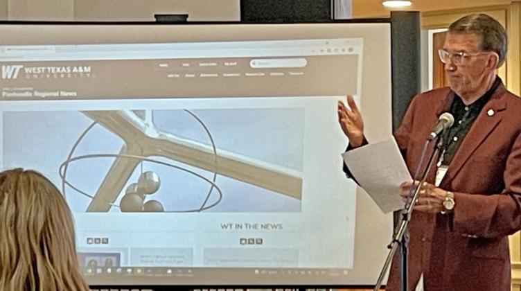 NEWSPAPER CHAMPION Dr. Walter Wendler of West Texas A&amp;amp;M University, in his luncheon keynote talk, explained how important community newspapers are in the university’s program of recognizing achievements of high school students throughout the region. | THE TEXAS SPUR