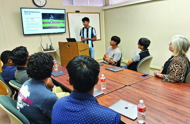COUNTY HELPS CITY Floydada Development Center intern Donovan Rocha discussed his FCISD Pathways in Technology (P-Tech) experience with the Floydada Economic Development Corporation this week. | COURTESY PHOTO