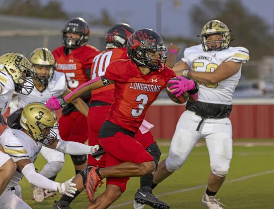 FORGING AHEAD In the battle to secure a playoff spot, the Longhorns now trail two undefeated district teams: the Sudan Hornets (2-0) and the Hale Center Owls (2-0).