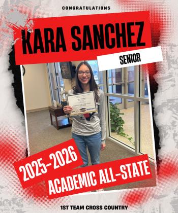 LOCKNEY HONORS Congratulations go to Senior Kara Sanchez for being selected for the Texas High School Coaches Association (THSCA) Academic All-State Award. Kara was nominated and selected based on GPA, Class Rank, and ACT/SAT scores. | COURTESY GRAPHIC