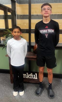 Congratulations go to Noah Cisneros (right) and Aliyah Perez (left), winners of the Floydada Collegiate High School and Junior High School “Nike Dunk” shoe drawing for the second six weeks of the 2025-26 school year. All students with 96% attendance or better were entered in a drawing. A winner is randomly chosen from high school and a winner from junior high. Students with great attendance have a chance to win every six weeks. | FLOYDADA CISD PHOTO