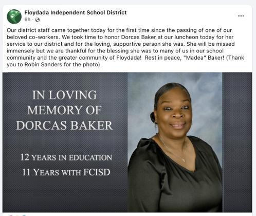 FCISD mourns passing of Dorcas Baker
