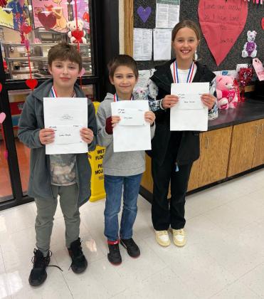 FIFTH GRADE ESSAYWINNERS From left, Landon Rawls, 3rd place; Cody Larson, 2nd place; Parker Kellison, 1st place. | COURTESY PHOTO