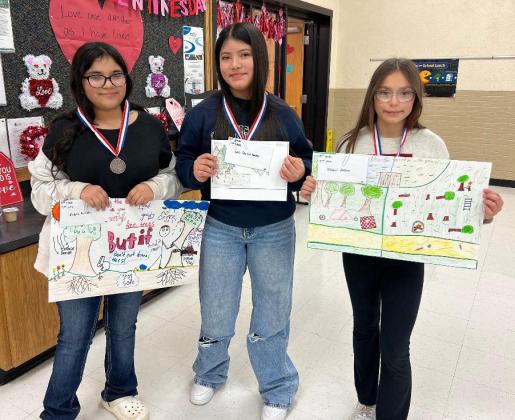 FIFTH GRADE POSTER WINNERS From left, Isabella Gonzales, 3rd place, Lexi De Los Santos, 1st place, Abbigail Hartline, 2nd place. | COURTESY PHOTO