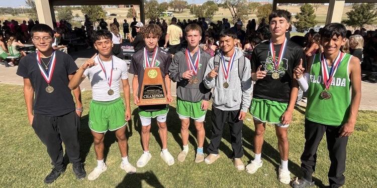 FIRST PLACE The Floydada varsity boys won District Cross Country last week, Martin Ramirez 7th medalist, James Zepeda 8th medalist, Ixan Pecina 10th medalist, Leo Mendoza 11th and Manny DeLaFuente 18th | COURTESY PHOTO