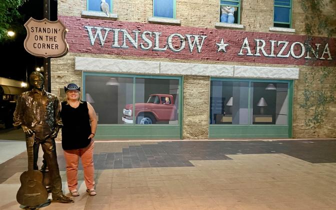 SUCH A FINE SIGHTTO SEE in Winslow, Arizona, where nods to the Eagles tune 'Take it Easy'—which mention the town—have been a boon to tourism.