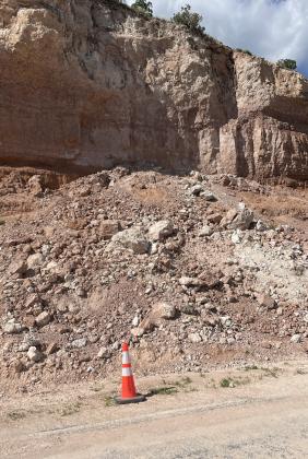 ROCKSLIDE AFTERMATH A Floyd County resident photographed the cliffside where massive rocks tumbled onto Farm to Market Road 689 on Tuesday, July 15. | COURTESY PHOTO BY SUSY SAUL