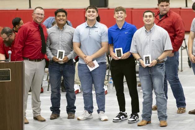 CoachThiebaud, Xavier Jimenez, Masen Rehkopf, DyllanThiebaud, Jisiah Lara Lockney Athletic Banquet