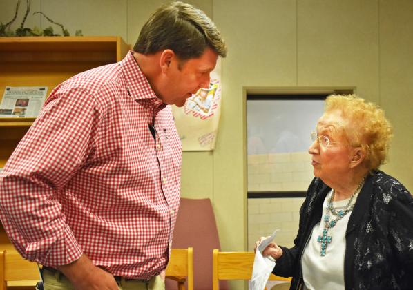 FOR THE RECORD Congressman Jodey Arrington spoke with Lucy Dean Record of Lockney, who celebrated her 99th birthday earlier this month. | RYAN CROWE PHOTO. MORE PHOTOS PAGE 8