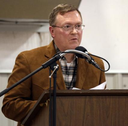 SPEAKER IN THE HOUSE Lighthouse Electric Coop’s Mike Green addressed attendees at the organization’s 2017 annual meeting in Memphis, Texas. | COURTESY PHOTO