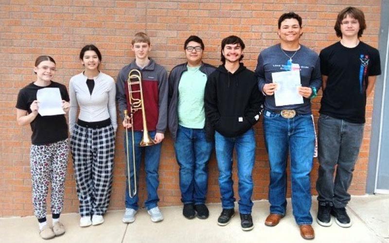 STATE BOUND Floydada CISD Band advanced seven students to state in solo and ensemble. Students who qualified for the Texas State solo ensemble contest are Cheyenne Sawyer; marimba solo; Josh Stewart, trombone solo and low brass trio; Angel Olvera, low brass trio; Kanon Rainwater, low brass trio; Peyton Noland, trombone trio; Vincent Cooper, trombone trio; Kaydin Logsdon-trombone trio. | COURTESY PHOTO
