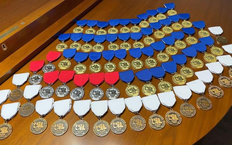 CLASS 1 HONORS The impressive number of blue (Class 1) band medals is indicative of high honors for Lockney’s band program, according to program director Dr. Robert Rumbelow.
