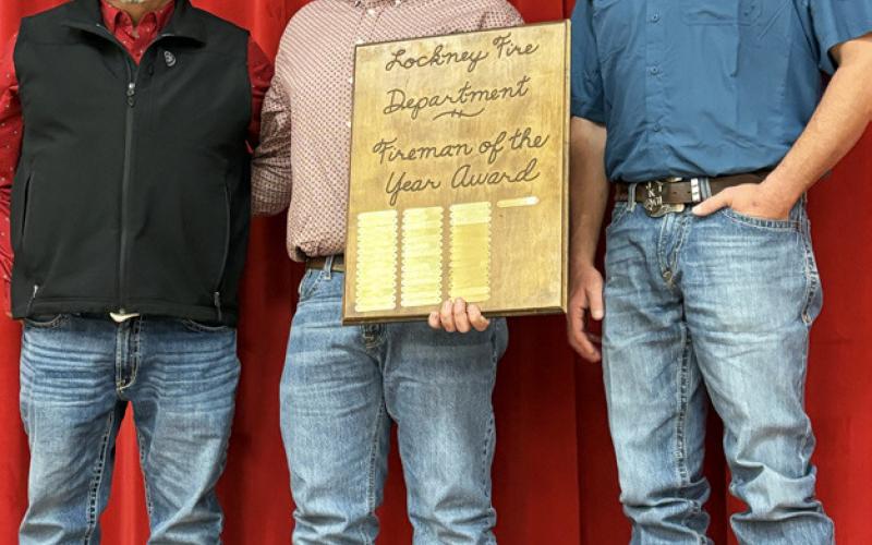 FIREMEN OF THE YEAR At the Lockney Chamber’s 2026 annual banquet Feb. 7, George Basaldua (left) presented the Firemen of the Year award to Austen Rexrode and Justin Graves. | COURTESY PHOTO