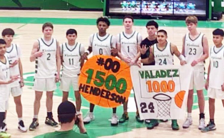 WHIRLWIND SENIORS Tyrean Henderson (middle) reached a milestone of scoring 1,500 career points and Sergio Valadez (right) reached 1,000 career points last Friday night while playing against the New Deal Lions. | NOAH FIERROS PHOTO