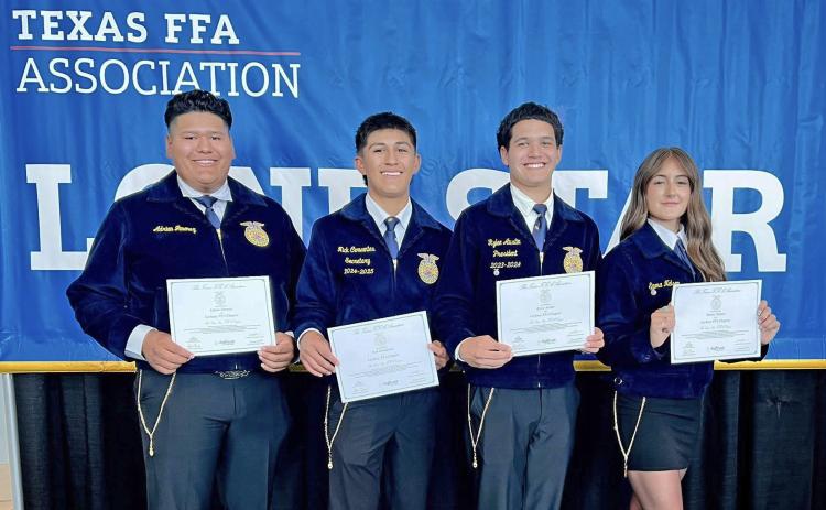 LOCKNEY LONE STARS 2025 FFA Lone Star degree recipients (from left) were Adrian Jimenez, Nickolas Cervantes, Rylee Austin and Emma Nelson. | COURTESY PHOTO