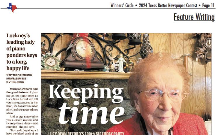 CENTENARIAN LUCY DEAN RECORD of Lockney told her inspiring story to The Floyd County Hesperian-Beacon the week before a community-wide celebration.