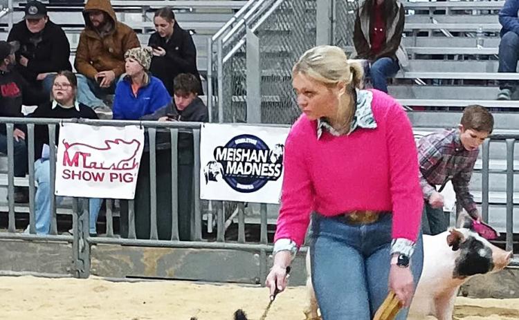 JACKPOT Congratulations go to Payten Shuping on competing at the“The Show”jackpot in San Angelo last weekend. She placed first with her spot barrow twice and had multiple other placings with her show pigs. | FLOYDADA CISD PHOTOS