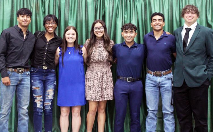 2023 FCHS WHO’S WHO From left, are Andres Mendoza, Lailah Burks, Tatum Glasscock, Kaley Garza, Devin Reyes, Izaih Alvarado and Brett Brittain. (Not pictured is Saul Reyes.) | FLOYDADA YEARBOOK BY KALISSIA HINSON