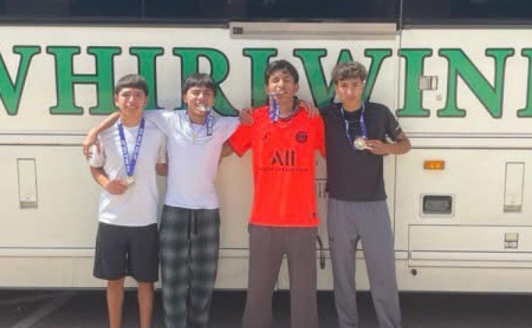 OUTSTANDING PERFORMANCE The Floydada boys cross country team consisting of Santiago Miranda, Ixan Pesina, Dalyn Lucio and Jeremiah Saenz, competed in the Canyon Eagle 4-Person 6-mile relay held Saturday, Aug. 22, 2026, at Canyon High School. They won first place in the 1A-3A Division, making for a great start to the season. | FLOYDADA CISD PHOTO