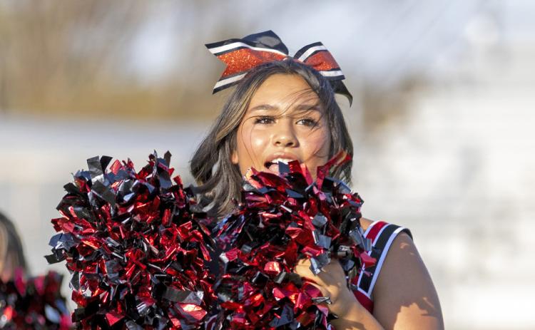 SEASON PREVIEW Last Thursday evening, Aug. 14, Lockney fans and faithful assembled at Mitchell Zimmerman Field for“Meet the Longhorns”2025 fall sports teams, cheerleaders, band and mascot. Cheerleader Lily Jimenez was among those helping whip up crowd excitement. | CERVANTES PHOTOGRAPHY