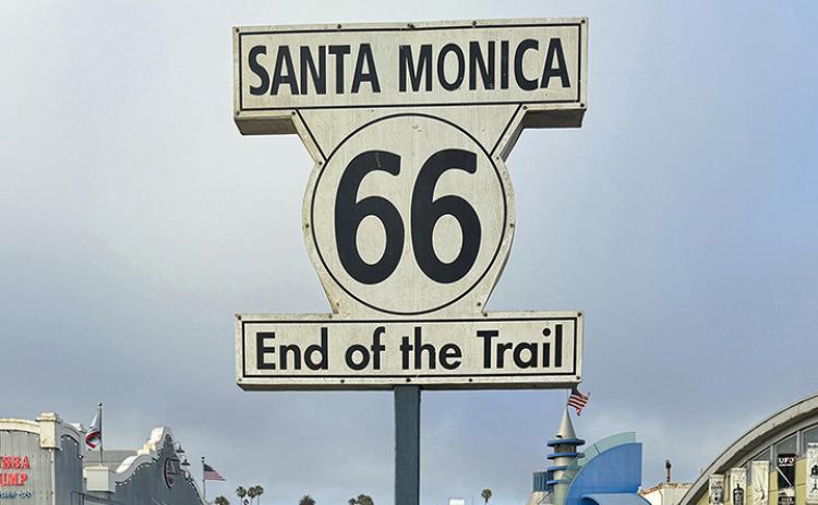 END OF THE TRAIL Though Route 66 originally came to an end in Santa Monica, California, a little ways short of the Pacific oceanfront, today the tourist experience extends to a popular photo op installed on the Santa Monica Pleasure Pier. MORE PHOTOS, PAGE 9 | COURTESY PHOTO