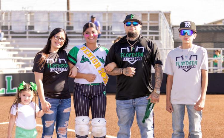 The Floydada LadyWinds softball team recognized seniors Alli Hernandez (21) and Madilyne Garcia (23) last week as the team made its way to a record seventh district championship and on to the playoffs. | CERVANTES PHOTOGRAPHY