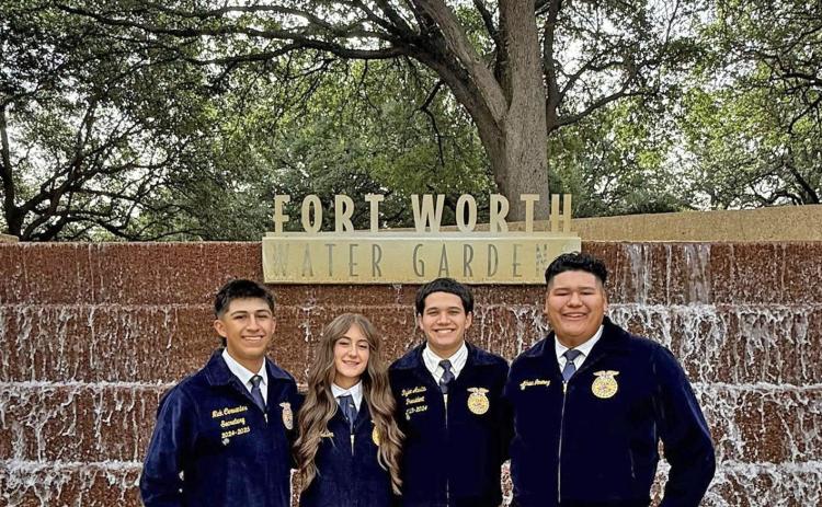 At the 97th Texas FFA Convention June 20–July 4 in Fort Worth, Lockney students earning the Lone Star Degree were (from left) Nickolas Cervantes, Emma Nelson, Rylee Austin and Adrian Jimenez. READ MORE, PAGE 5
