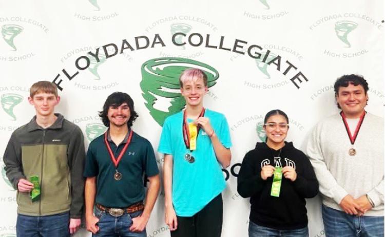 TECH VIRTUAL MEET competitors from Floydada High School, from left, were Joshua Stewart, Kanon Rainwater, Wesley Crowe, Alejandra Martinez, And Hiram Lopez. | FLOYDADA CISD