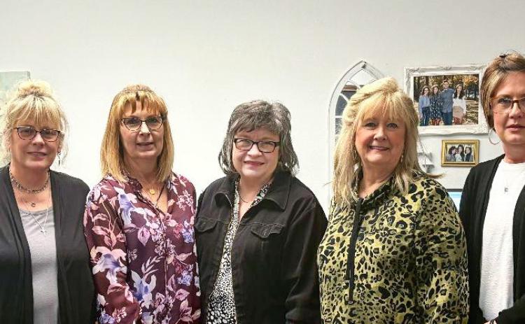 BUSINESS OF THE MONTH Staffers of CMMS Floydada recently honored by the Floydada Chamber, from left, are Carlen Beedy, Renee Scott, CPA, Darla Chappell, CPA, Gayla Griffin and Lori Higginbotham. | HESPERIAN-BEACON