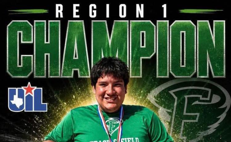 ROLLING ON TO AUSTIN Toby Zepeda, who won the regional championship in the wheelchair shot put with a throw of 17’-2.5”. He advances to the State track meet. | COURTESY PHOTO