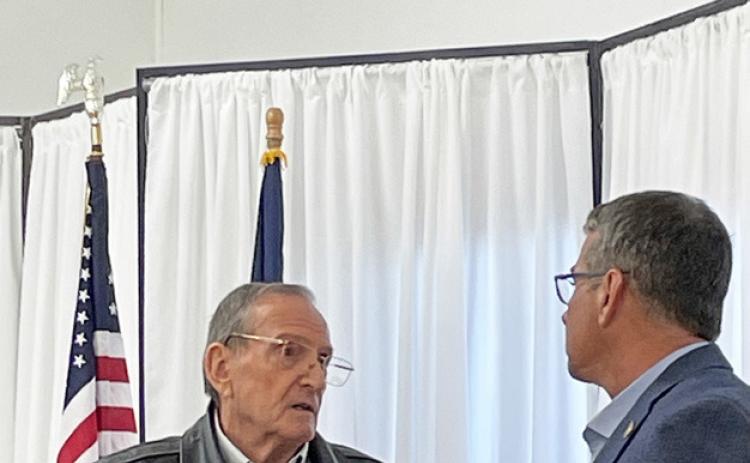 SMALL TOWNS, BIG IDEAS Lockney City Manager Buster Poling (left) welcomed State Sen. Charles Perry to address the local Small Towns Group Jan. 31 in Plainview. | HESPERIAN-BEACON
