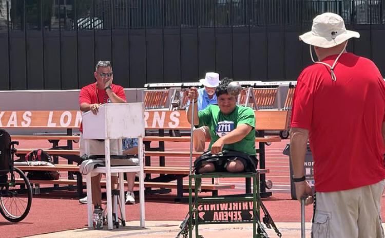 STATE TRACK Toby Zepeda of Floydada finished 6th with a throw of 18-2.50 in wheelchair shot put at the State track meet Friday in Austin. | COURTESY PHOTO