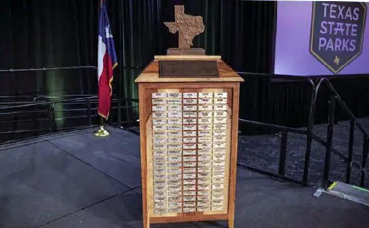 100 YEARS OF PARKS HISTORY The Centennial Time Capsule, crafted from pecan trees at Mother Neff State Park, weighs more than 300 pounds and is now on its way to the Palo Duro Canyon State Park. The capsule holds more than 100 objects, each representing a park or program within the state park system. | COURTESY PHOTO
