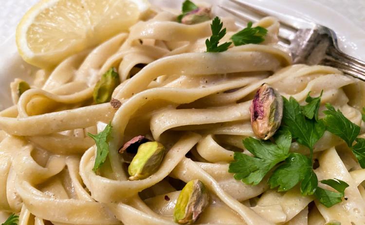 Lemon-pistachio fettuccini