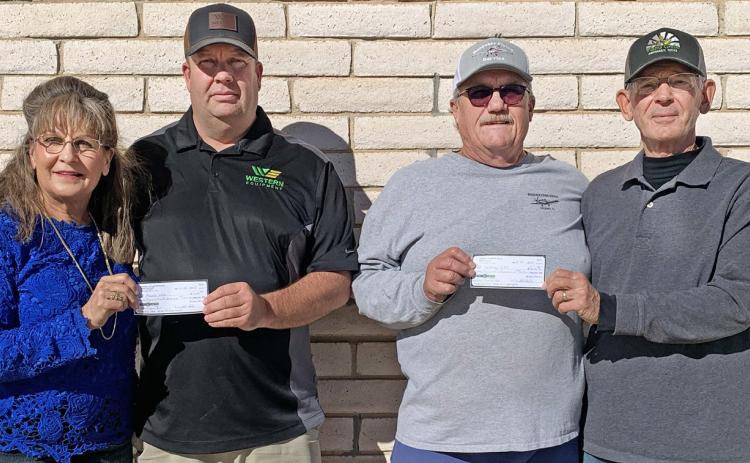 $15K TO EACH FIRE DEPT. The Floyd County Volunteer Fire Departments received a record $30,000 from the Country Christmas Ball held in December. Dustee Sollis and Wendell Sollis made the presentation to Floydada Fire Chief Chad Guthrie and Lockney Fire Chief Donnie McLaughlin. The Country Christmas Ball , hosted by Wendell Sollis and the Sidekicks All Star Band, will be held again in 2026 at the Floyd County Friends Unity Center. | COURTESY PHOTO