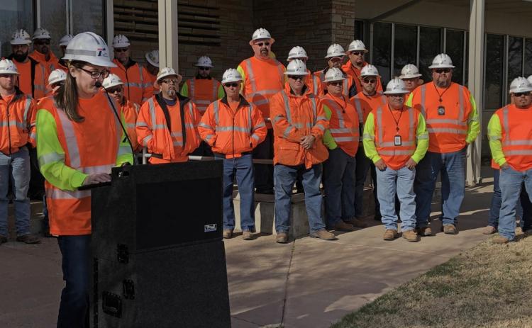 NEW DISTRICT ENGINEER IN 2026 Kylan Francis (left, at lectern) addressed the crowd at the End the Streak Campaign announcement in November 2018, at a staff gathering at the Texas Department of Transportation (TxDOT) Lubbock District Office. | COURTESY PHOTO