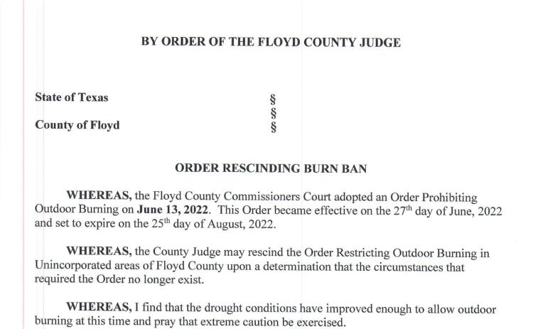 County lifts burn ban