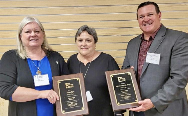 WEST TEXAS PRESS ASSOCIATION 2021 Sweepstakes winners are (from left) Barbara Brannon, editor, and Kay Ellington, publisher, The Texas Spur, and Grant Lengefeld, publisher, Hamilton Herald-News. Not pictured is Division B winner Levelland-Hockley County News Press. | HAMILTON HERALD-NEWS
