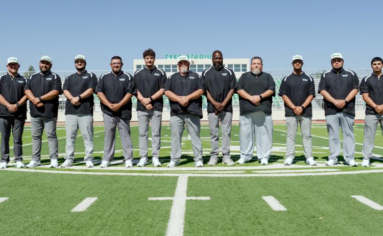 ABOVE: 2026–27 FLOYDADA WHIRLWINDS COACHING STAFF (FROM LEFT) JONATHAN THIEBAUD, JONATHAN RAMIREZ, ANDREW SHORES, JEFFREY FABILA, DREW SMITH, HEAD COACH/ ATHLETIC DIRECTOR JEFF SMITH, BRANDON WICKWARE, DANIEL LOGSDON, TYSON JONES, JEREMY HINOJOSA AND SAUL REYES. | ROBIN’S NEST PHOTOGRAPHY