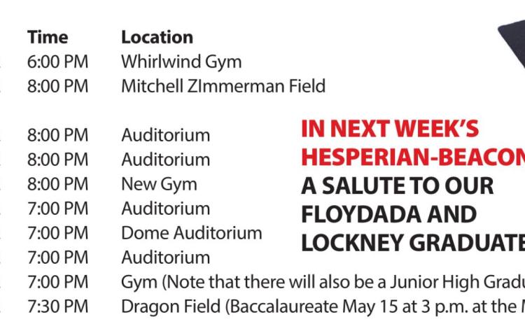 Graduations set this month for area high schools