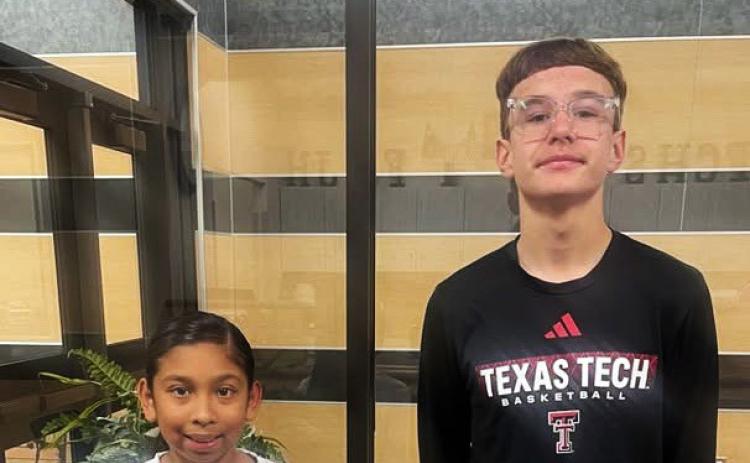 Congratulations go to Noah Cisneros (right) and Aliyah Perez (left), winners of the Floydada Collegiate High School and Junior High School “Nike Dunk” shoe drawing for the second six weeks of the 2025-26 school year. All students with 96% attendance or better were entered in a drawing. A winner is randomly chosen from high school and a winner from junior high. Students with great attendance have a chance to win every six weeks. | FLOYDADA CISD PHOTO